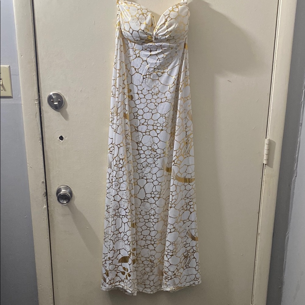 Elegant White and Gold Maxi Dress